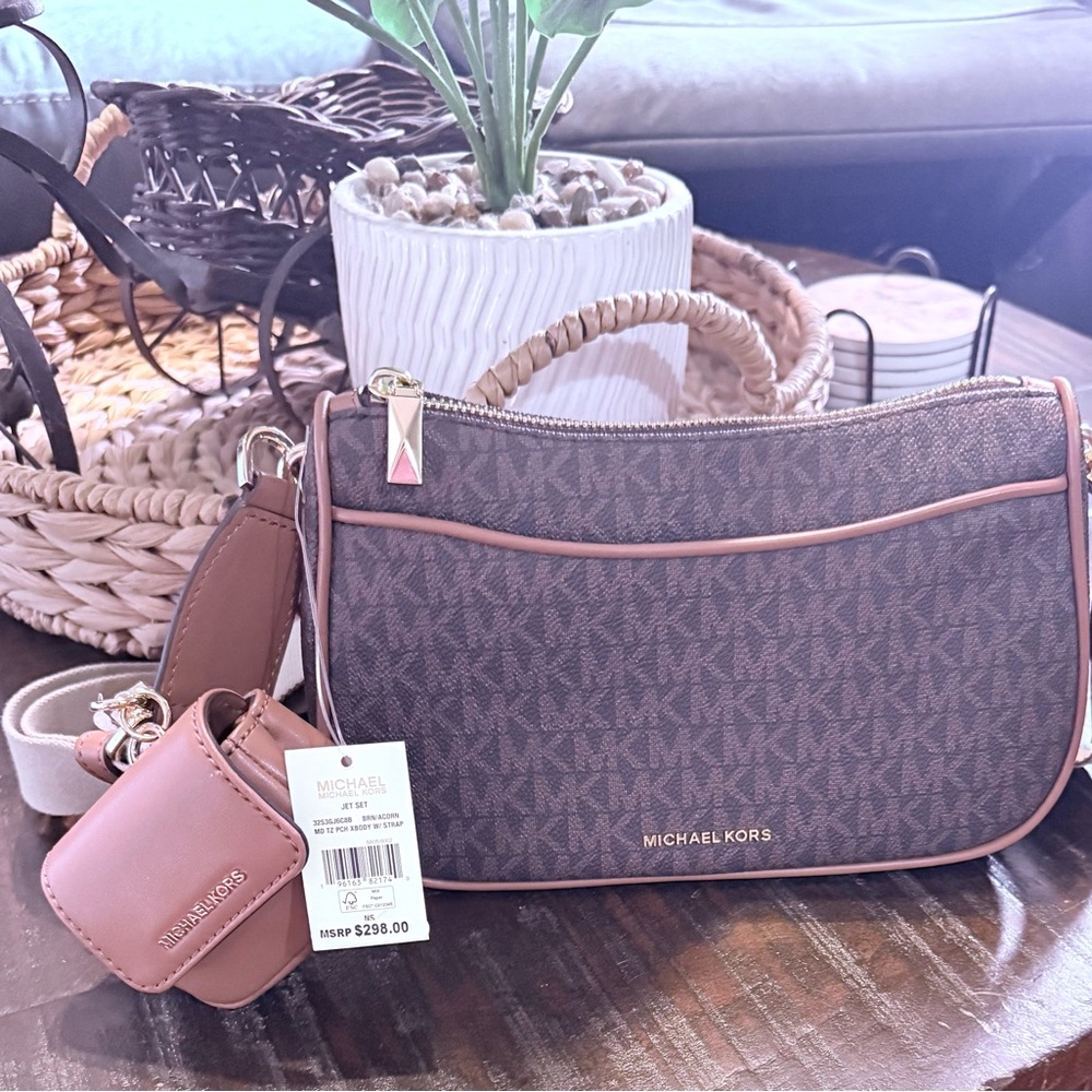 Michael Kors Brown Crossbody Bag with airpod case